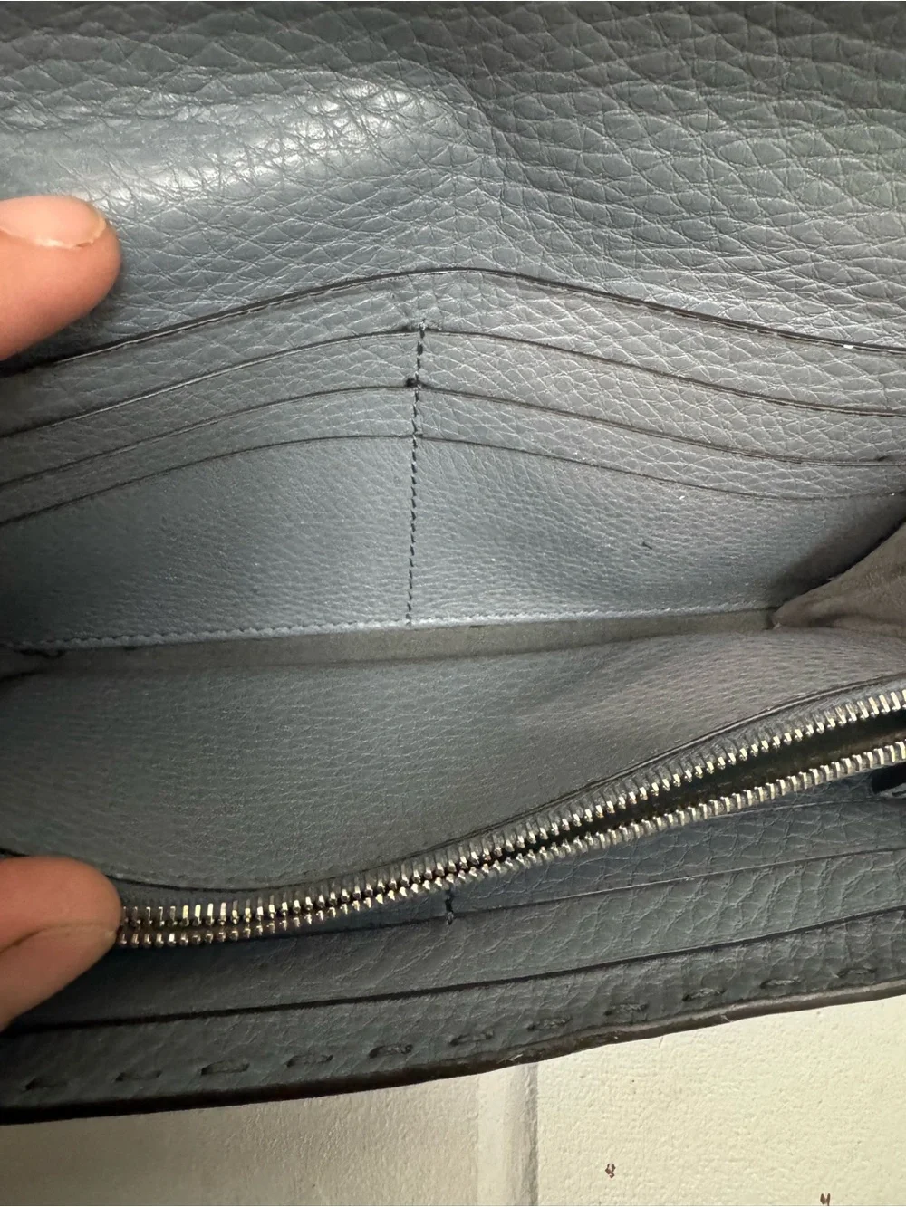 Fendi Gray-Blue Leather Selleria Wallet Full Set